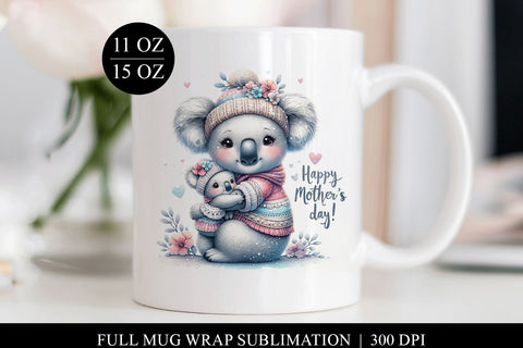 Mothers Day Sublimation | Koala & Baby Full Mug Wrap Sublimation BijouBay 