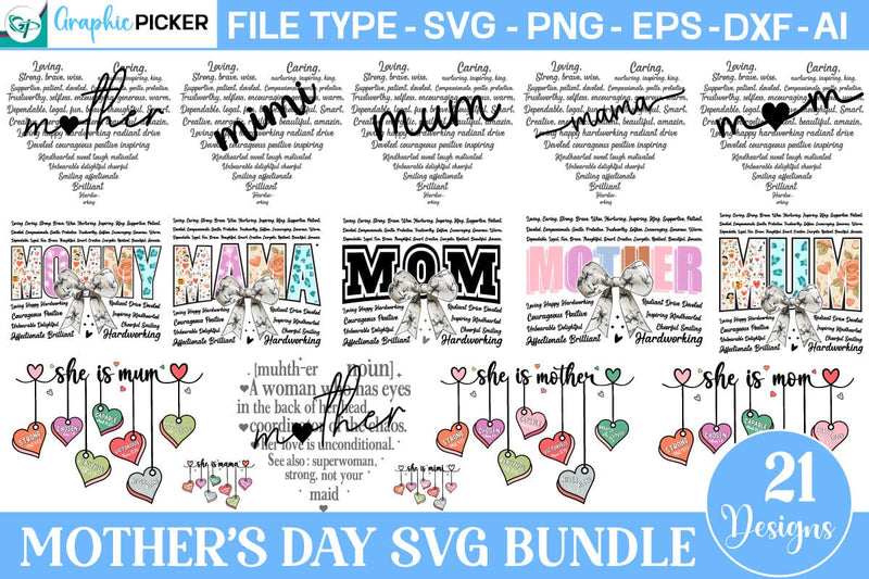 Mother's Day SVG PNG Bundle, Mother's Day Heart Shape SVG Bundle SVG DesignPlante 503 