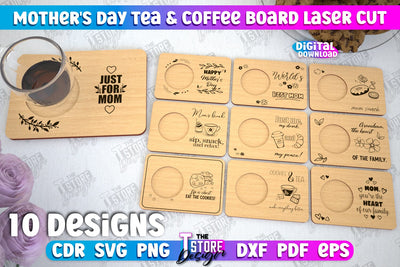 Mother's Day Tea & Coffee Board Bundle | Cup Coasters | Cup Holder | CNC Files SVG The T Store Design 