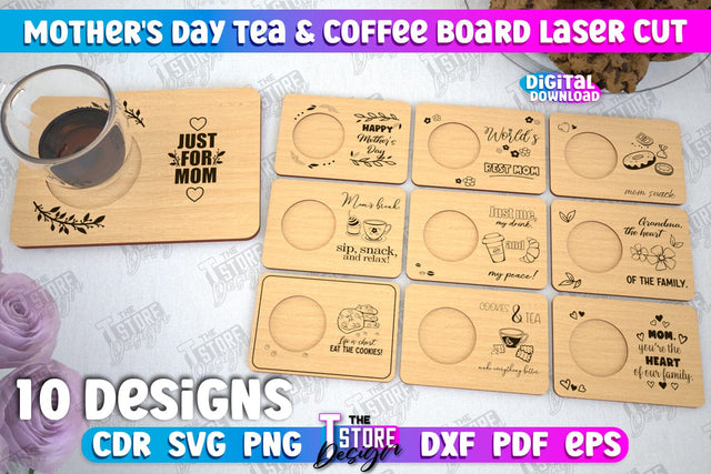 Mother's Day Tea & Coffee Board Bundle | Cup Coasters | Cup Holder | CNC Files SVG The T Store Design 