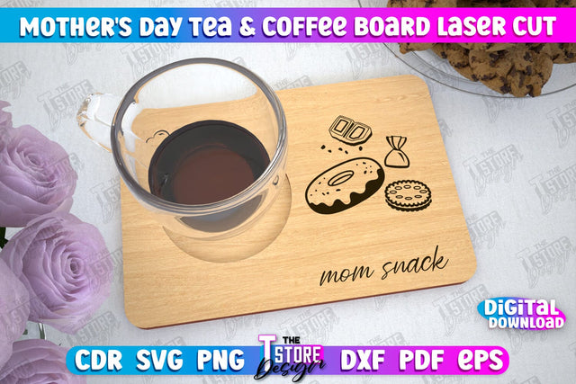 Mother's Day Tea & Coffee Board | Cup Coasters | Cup Holder | CNC File SVG The T Store Design 