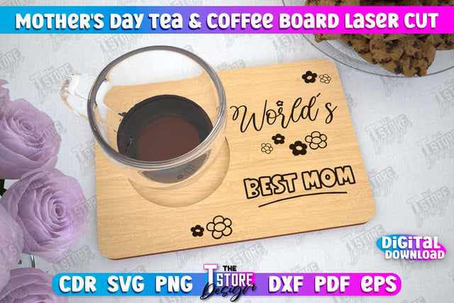 Mother's Day Tea & Coffee Board | Cup Coasters | Cup Holder | CNC File SVG The T Store Design 