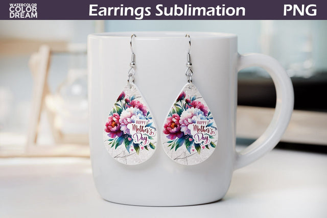 Mother's Day Teardrop Earrings | Happy Mother's Day Earrings Sublimation WatercolorColorDream 