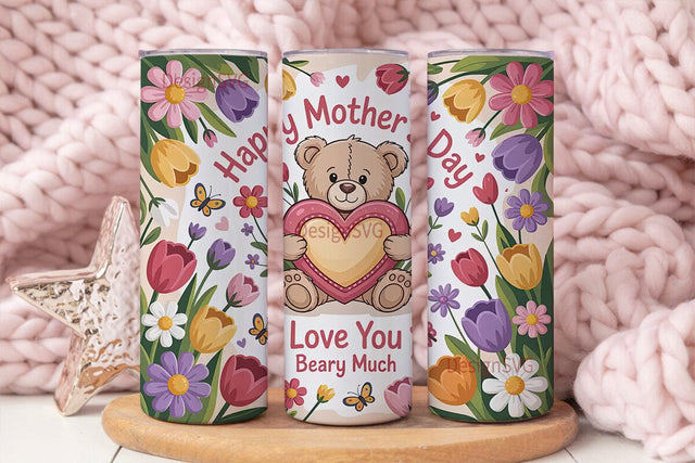 Mother's Day Teddy Bear 20oz Tumbler Sublimation DesignSVG 