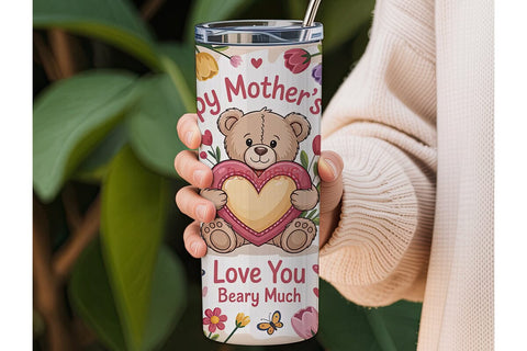 Mother's Day Teddy Bear 20oz Tumbler Sublimation DesignSVG 