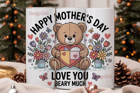 Mother's Day Teddy Bear 20oz Tumbler Sublimation DesignSVG 