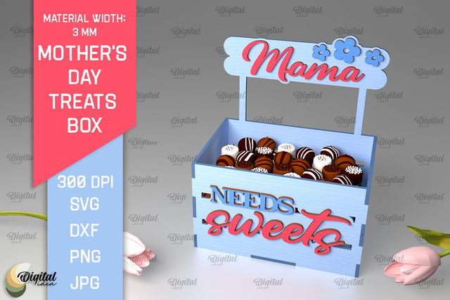 Mother's Day Treats Box SVG. 3D Gift Box Laser Cut SVG Evgenyia Guschina 