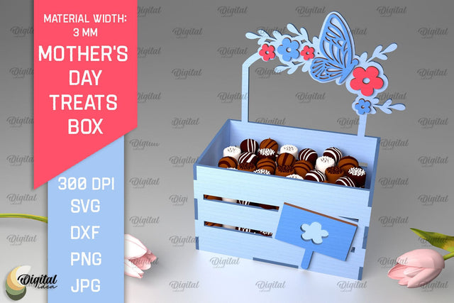 Mother's Day Treats Box SVG. 3D Gift Box Laser Cut SVG Evgenyia Guschina 
