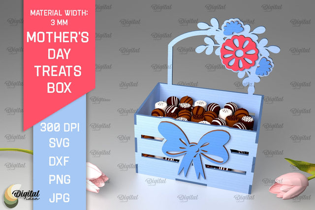 Mother's Day Treats Box SVG. 3D Gift Box Laser Cut SVG Evgenyia Guschina 