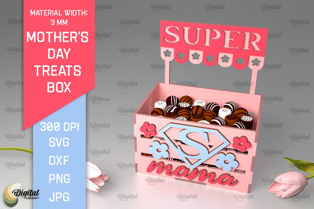 Mother's Day Treats Box SVG. 3D Gift Box Laser Cut SVG Evgenyia Guschina 