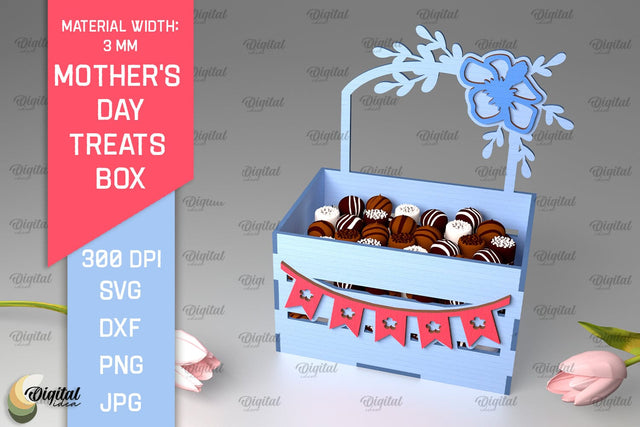 Mother's Day Treats Box SVG. 3D Gift Box Laser Cut SVG Evgenyia Guschina 