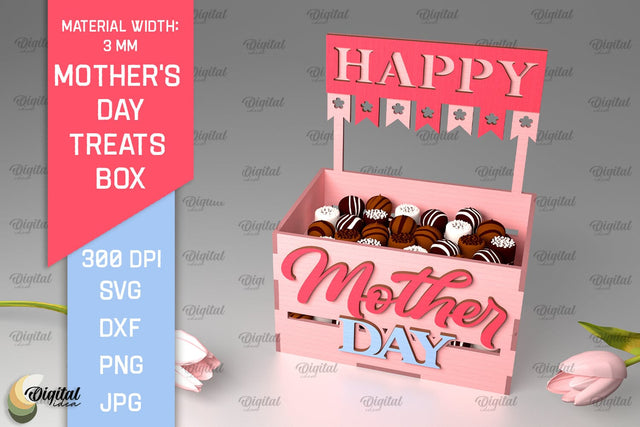 Mother's Day Treats Box SVG. 3D Gift Box Laser Cut SVG Evgenyia Guschina 
