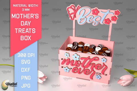 Mother's Day Treats Box SVG Bundle. 3D Gift Box Laser Cut SVG Evgenyia Guschina 
