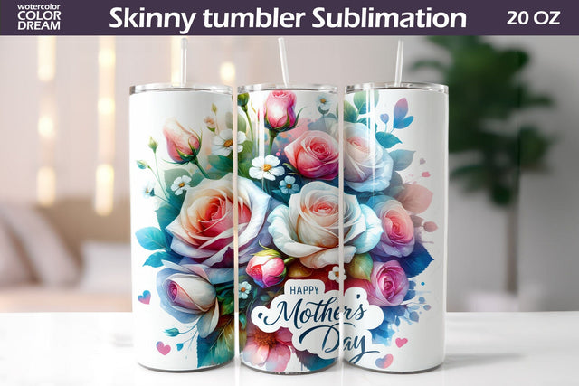 Mother's Day Tumbler | Mother's Day Flowers Tumbler Sublimation WatercolorColorDream 