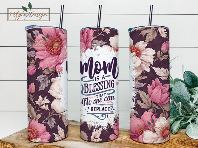 Mother's Day Tumbler Wrap PNG, Floral Tumbler Wrap, Gift for MOM, Mom Quote Tumbler, 20 oz Skinny Tumbler Sublimation, Digital Download Sublimation iStyleDesign 