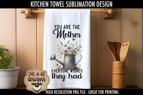 Mothers Day Watering Can Flowers | Kitchen Towel Sublimation Sublimation Ewe-N-Me Designs 