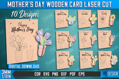 Mother's Day Wooden Card Bundle | Flower Design | Greeting Cards | Granny Gift | CNC File SVG Fly Design 