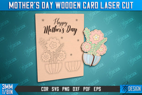 Mother's Day Wooden Card Bundle | Flower Design | Greeting Cards | Granny Gift | CNC File SVG Fly Design 