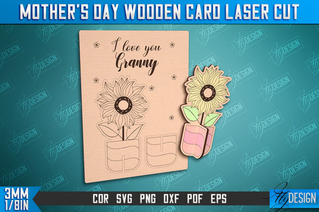 Mother's Day Wooden Card | Flower Design | Greeting Cards | Granny Gift | CNC File SVG Fly Design 