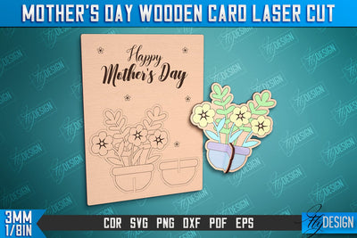 Mother's Day Wooden Card | Flower Design | Greeting Cards | Granny Gift | CNC File SVG Fly Design 