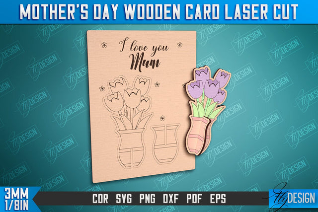 Mother's Day Wooden Card | Flower Design | Greeting Cards | Granny Gift | CNC File SVG Fly Design 