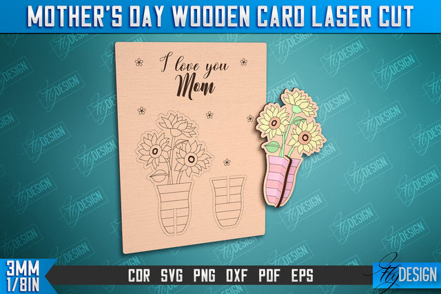 Mother's Day Wooden Card | Flower Design | Greeting Cards | Granny Gift | CNC File SVG Fly Design 