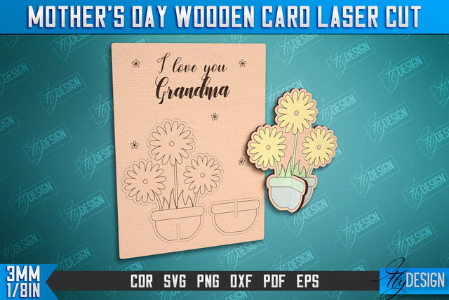 Mother's Day Wooden Card | Flower Design | Greeting Cards | Granny Gift | CNC File SVG Fly Design 