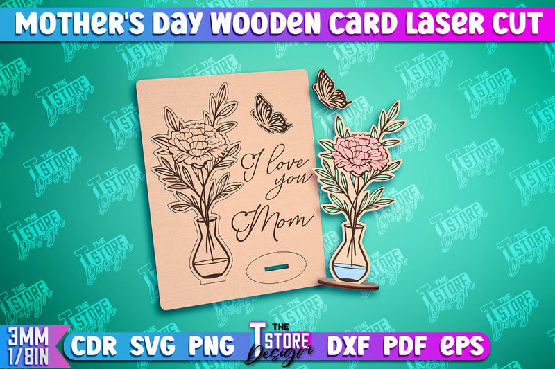 Mother's Day Wooden Card | Flower Design | Greeting Cards | Granny Gift | CNC File SVG The T Store Design 