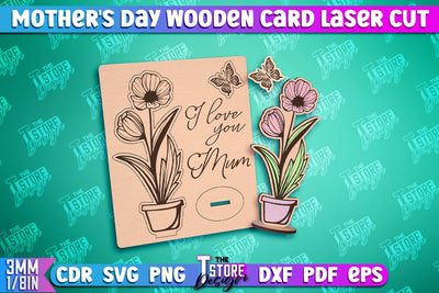 Mother's Day Wooden Card | Flower Design | Greeting Cards | Granny Gift | CNC File SVG The T Store Design 