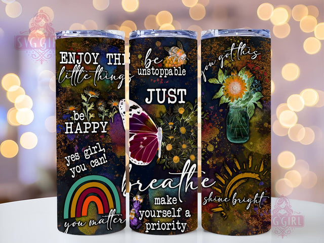 Motivational 20oz Tumbler Wrap Sublimation Design, Straight Tapered Tumbler Wrap, Just Breathe Tumbler Png, Instant Digital Download Sublimation SvggirlplusArt 