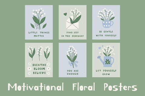 Motivational Floral Posters Digital Pattern Rin Green 