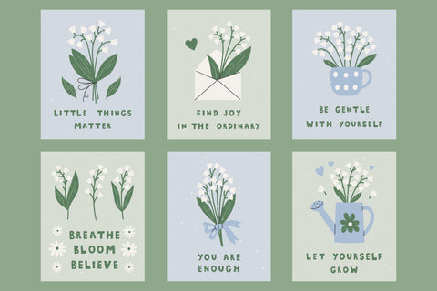 Motivational Floral Posters Digital Pattern Rin Green 