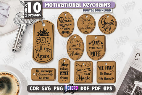 Motivational Keychains Laser Cut Bundle | Inspirational Quotes SVG | Laser Engraving | CNC Files SVG The T Store Design 
