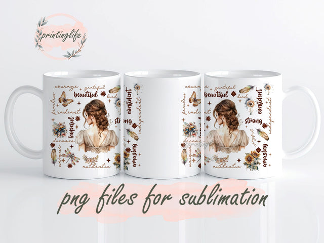 Motivational Mug Wrap Affirmations Brunette Sublimation Design PNG Digital Download 11oz Sublimation PrintingLife 