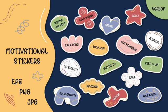 Motivational Stickers Pack | PNG & Vector | Good Job Clipart Sublimation AnnaViolet_store 
