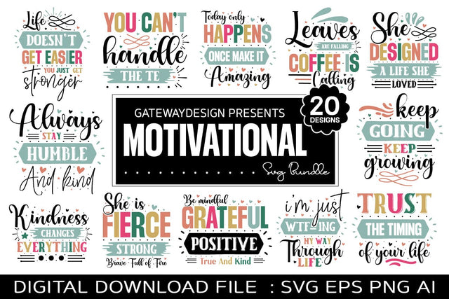 Motivational Svg Bundle , Funny Svg Design/ 20 design SVG designmaster24 