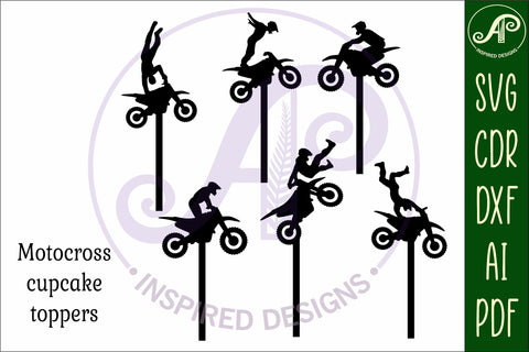 Motocross cupcake toppers, 6 designs SVG laser cut SVG APInspireddesigns 