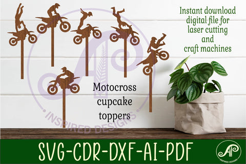 Motocross cupcake toppers, 6 designs SVG laser cut SVG APInspireddesigns 