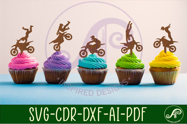 Motocross cupcake toppers, 6 designs SVG laser cut SVG APInspireddesigns 