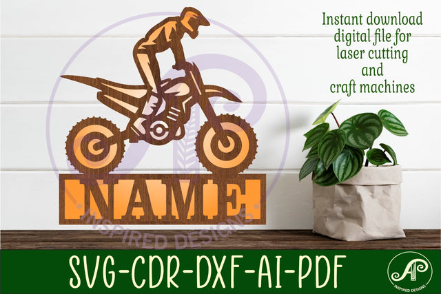 Motocross design name sign svg laser cut template SVG APInspireddesigns 