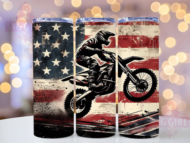 Motocross Dirt Bike American Flag Tumbler, Dirt Bike PNG Design, American Flag Biker Wrap, 20oz Tumbler Sublimation, Patriotic Motocross Cup, Extreme Sports Tumbler, Biker Gift Wrap Sublimation SvggirlplusArt 