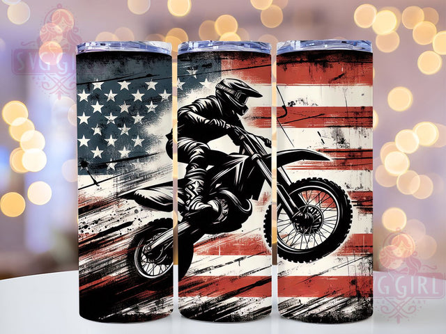 Motocross Dirt Bike American Flag Tumbler, Dirt Bike PNG Design, American Flag Biker Wrap, 20oz Tumbler Sublimation, Patriotic Motocross Cup, Extreme Sports Tumbler, Biker Gift Wrap Sublimation SvggirlplusArt 