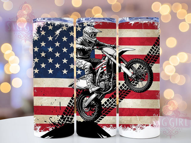 Motocross Dirt Bike American Flag Tumbler, Dirt Bike PNG Design, American Flag Biker Wrap, 20oz Tumbler Sublimation, Patriotic Motocross Cup, Extreme Sports Tumbler, Biker Gift Wrap Sublimation SvggirlplusArt 