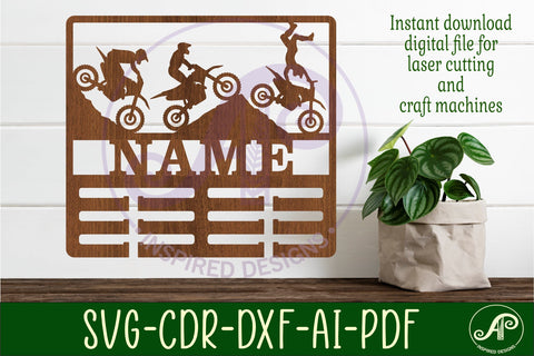 Motocross dirt bike medal holder Name svg laser cut SVG APInspireddesigns 