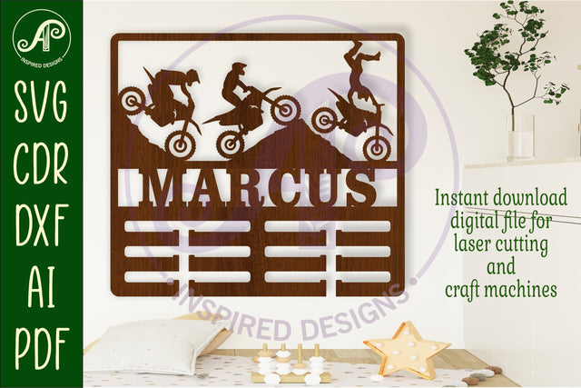 Motocross dirt bike medal holder Name svg laser cut SVG APInspireddesigns 