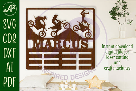 Motocross dirt bike medal holder Name svg laser cut SVG APInspireddesigns 