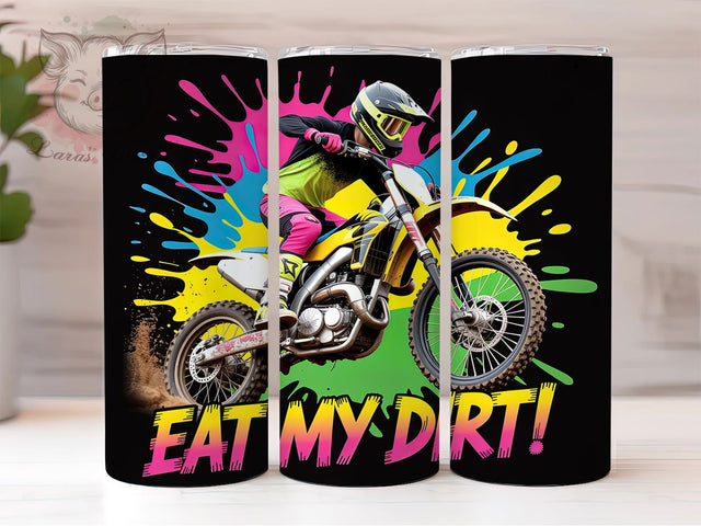 Motocross Dirt Bike Racing Tumbler, Dirt Bike Cup Design, 20Oz Skinny Tumbler Wrap, Motorcycle Racing Sublimation, Extreme Sports Drinkware, Funny Motocross Gift, Digital Dirt Bike Art Sublimation Lara' s Designs 