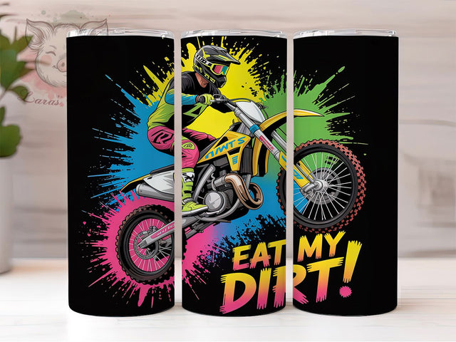 Motocross Dirt Bike Racing Tumbler, Dirt Bike Cup Design, 20Oz Skinny Tumbler Wrap, Motorcycle Racing Sublimation, Extreme Sports Drinkware, Funny Motocross Gift, Digital Dirt Bike Art Sublimation Lara' s Designs 