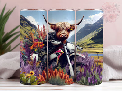 Motocross Highland Cow 20oz Tumbler Wrap PNG, Cute Biker Cow Tumbler Png, Straight & Tapered Tumbler Wrap, Instant Digital Download Sublimation Li Zamperini 