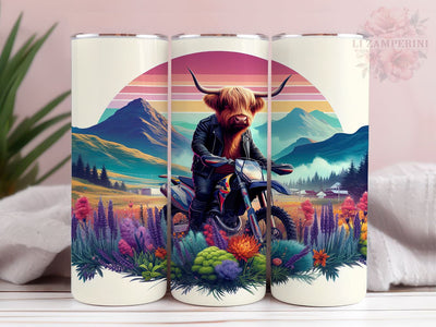 Motocross Highland Cow 20oz Tumbler Wrap PNG, Cute Biker Cow Tumbler Png, Straight & Tapered Tumbler Wrap, Instant Digital Download Sublimation Li Zamperini 